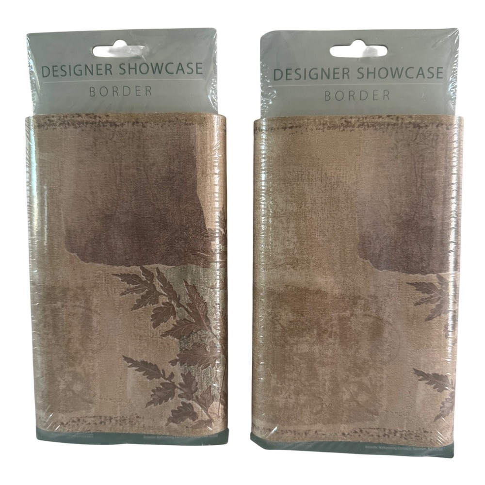 2 Rolls Brewster Designer Showcase Wallpaper Border Tan Brown Leaf 92895FP 10Yds